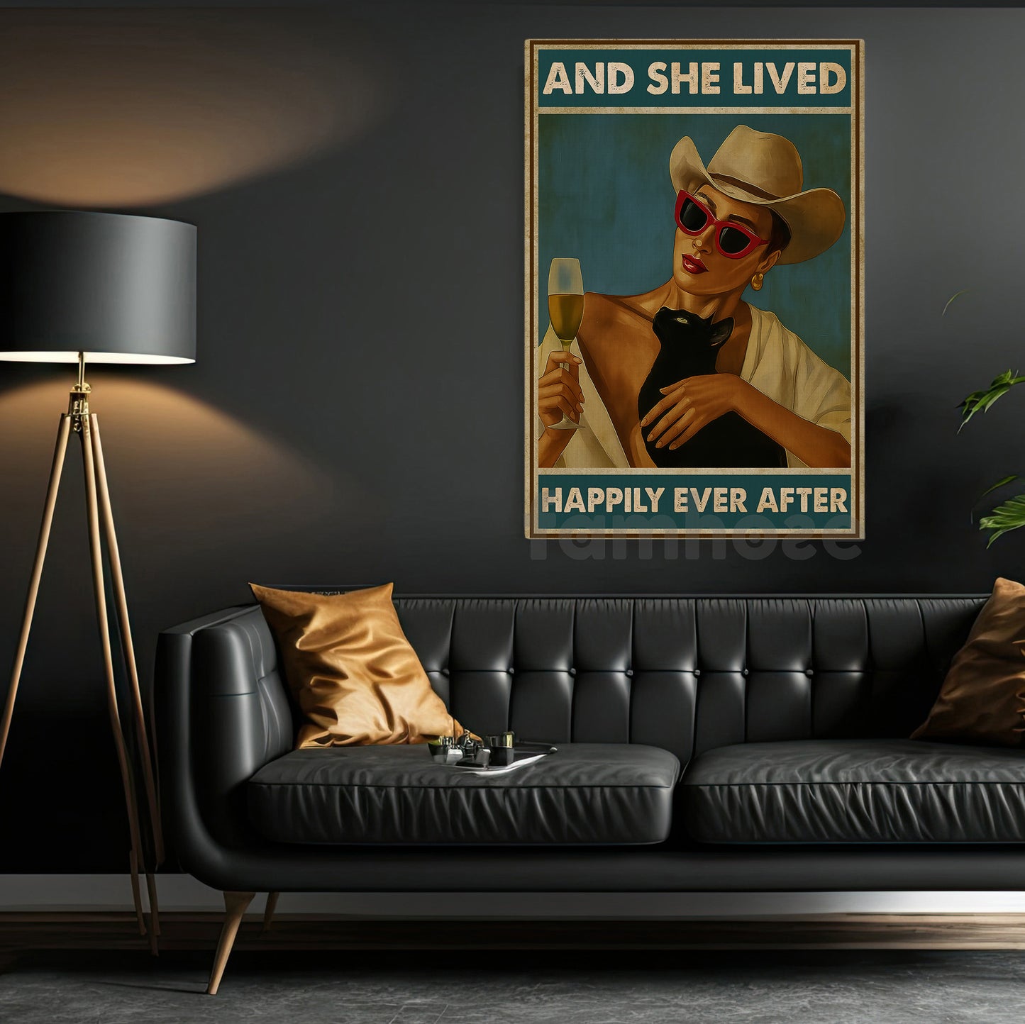 Funny Cowgirl Canvas Painting, And She Lived Happily Ever After Wall Art Decor, Poster Gift For Cowgirls