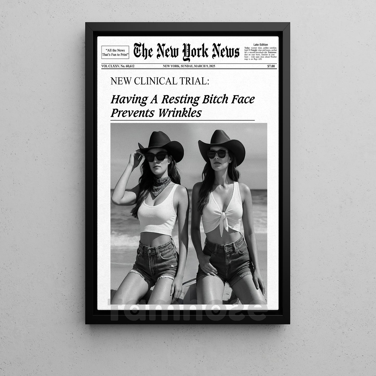 The New York News Cowgirl Canvas Painting, New Clinical Trial Wall Art Decor, Poster Gift For Cowgirl