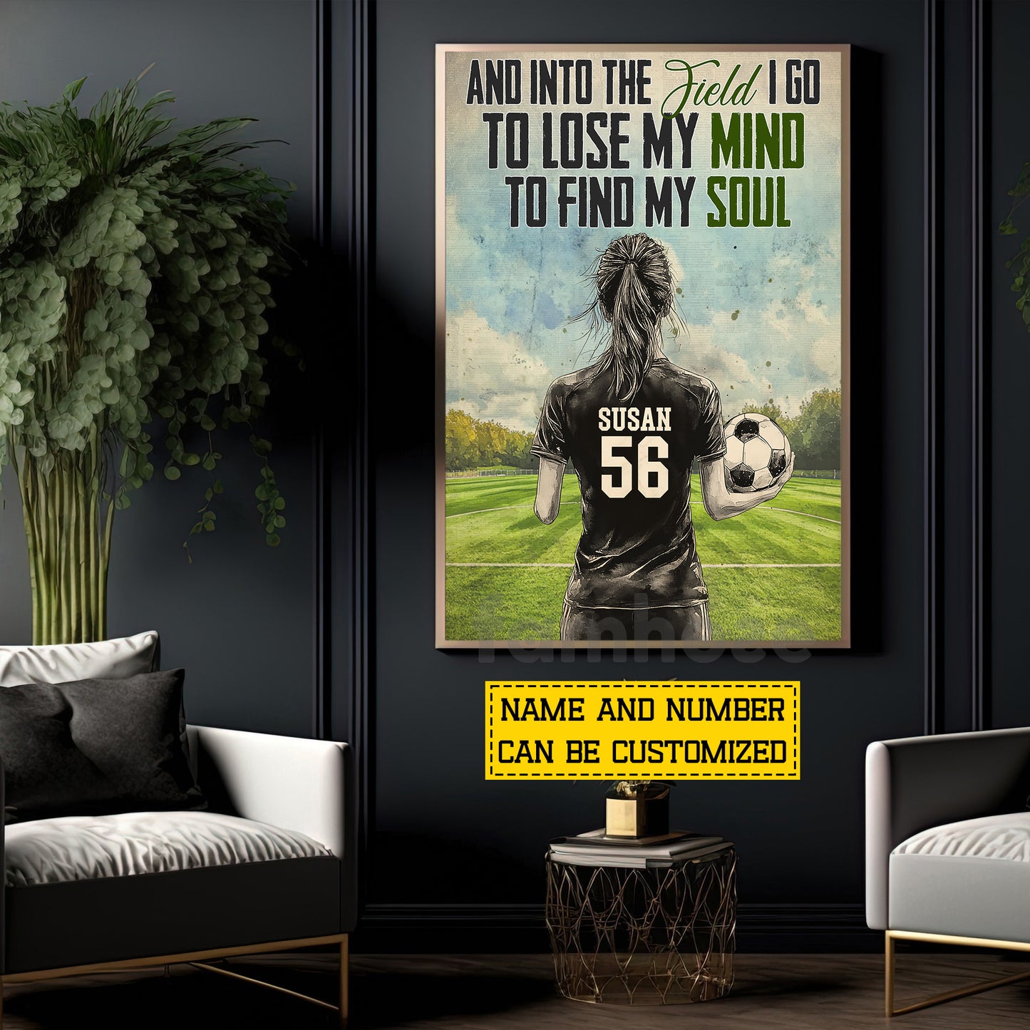 Motivational Personalized Soccer Girl Canvas Painting, And Into The Field I Go Wall Art Decor, Poster Gift For Soccer Lovers