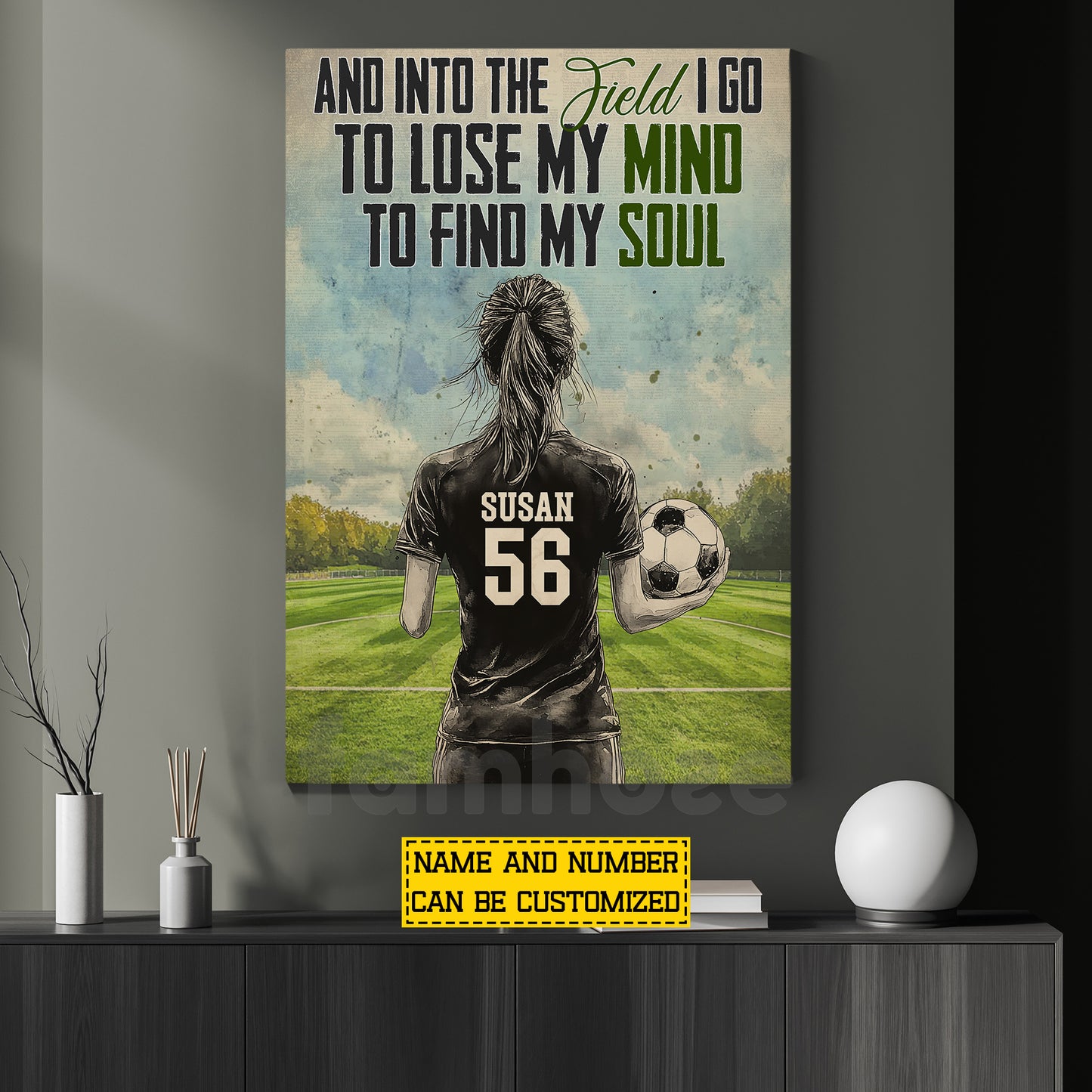 Motivational Personalized Soccer Girl Canvas Painting, And Into The Field I Go Wall Art Decor, Poster Gift For Soccer Lovers