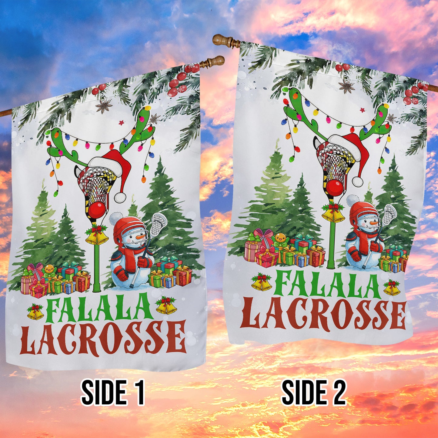 Christmas Lacrosse Garden & House Flag, Falala  Lacrosse Yard Flag, Xmas Gift For Lacrosse Lovers