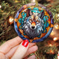 Majestic Stained Glass Wolf, Wolf Circle Ceramic Ornament Christmas Gift For Wolf Lovers