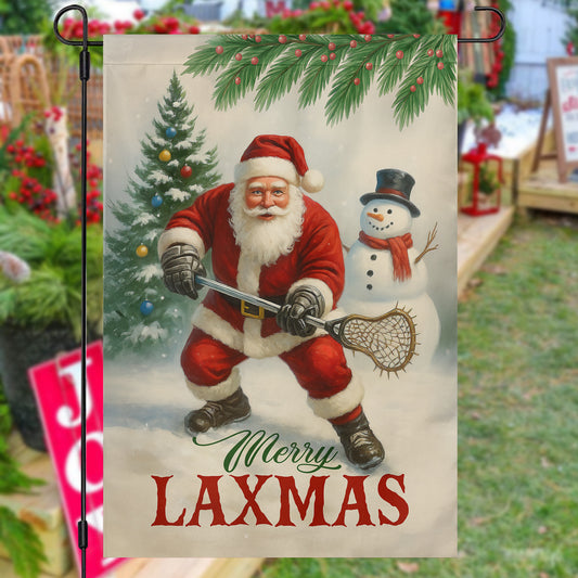 Funny Christmas Lacrosse Garden & House Flag, Merry Laxmas Sport Yard Flag, Xmas Gift For Lacrosse Lovers