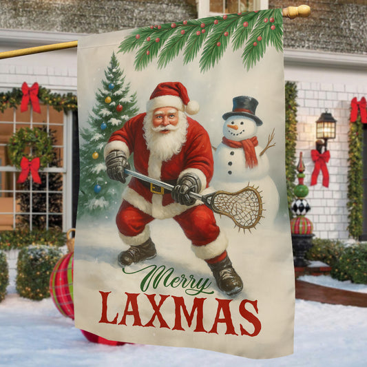 Funny Christmas Lacrosse Garden & House Flag, Merry Laxmas Sport Yard Flag, Xmas Gift For Lacrosse Lovers