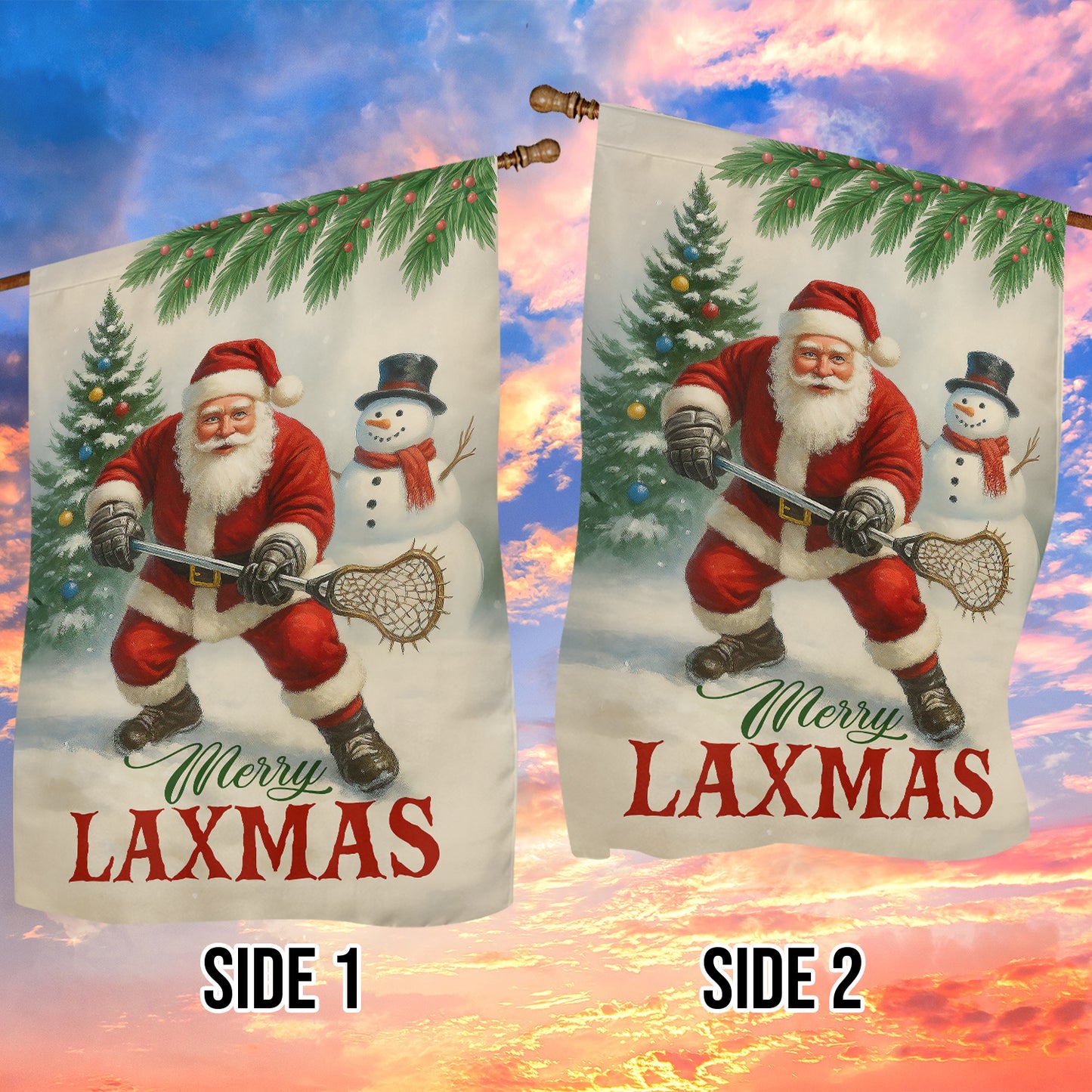 Funny Christmas Lacrosse Garden & House Flag, Merry Laxmas Sport Yard Flag, Xmas Gift For Lacrosse Lovers