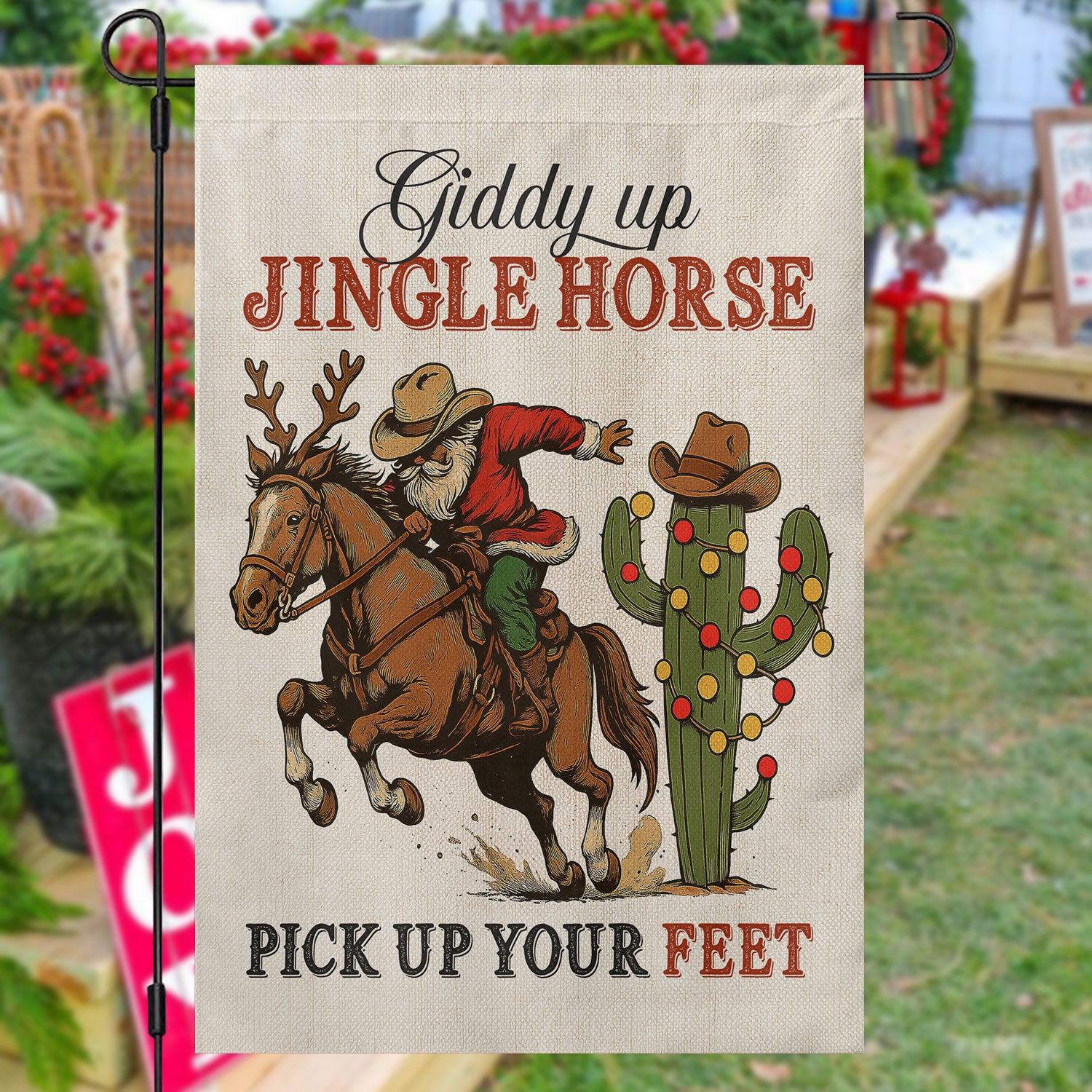 Funny Christmas Cowboy Rodeo Garden & House Flag, Giddy Up Jingle Hors ...