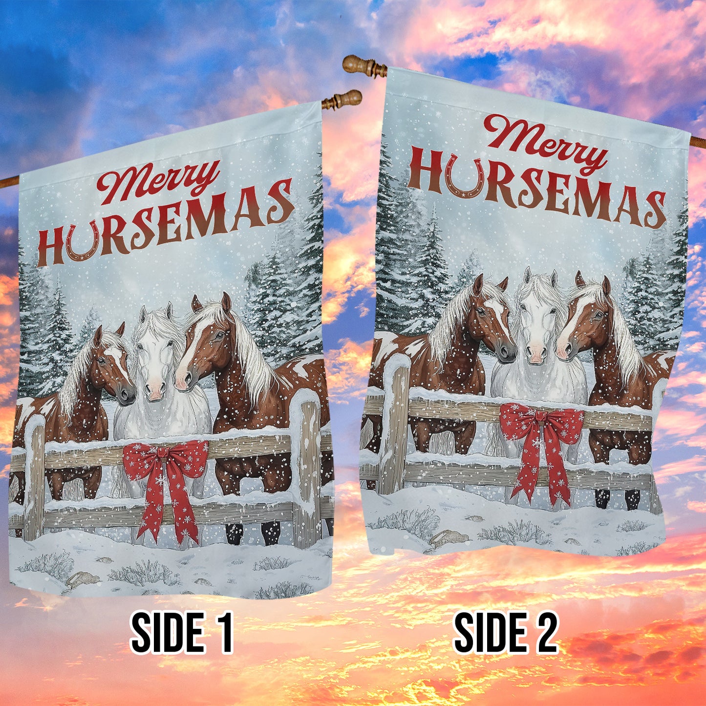 Christmas Horse Garden & House Flag, Merry Horsemas Yard Flag, Xmas Gift For Horse Lovers
