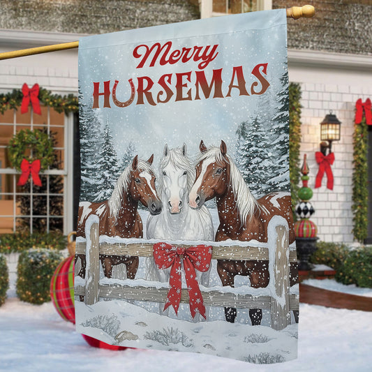 Christmas Horse Garden & House Flag, Merry Horsemas Yard Flag, Xmas Gift For Horse Lovers