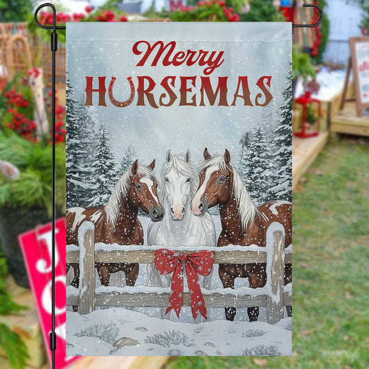 Christmas Horse Garden & House Flag, Merry Horsemas Yard Flag, Xmas Gift For Horse Lovers