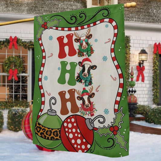 Funny Christmas Cow Farm Garden & House Flag, Ho Ho Ho Yard Flag, Xmas Gift For Cow Lovers