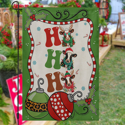 Funny Christmas Cow Farm Garden & House Flag, Ho Ho Ho Yard Flag, Xmas Gift For Cow Lovers