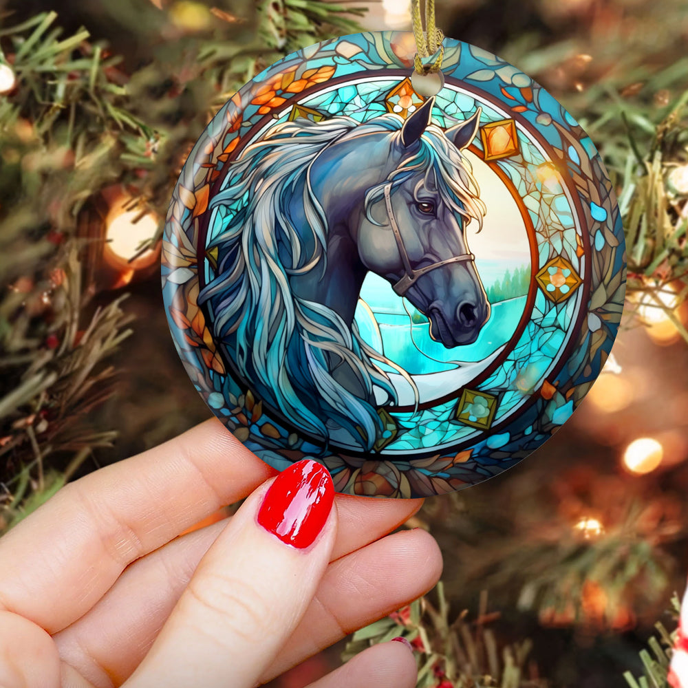 Ethereal Stained Horse, Horse Circle Ceramic Ornament Christmas Gift For Horse Lovers