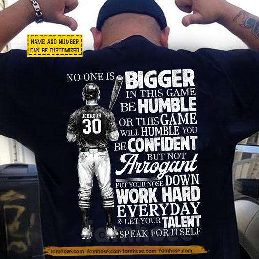 Motivational Personalized Baseball Backside T-shirt, No One Is Bigger Than This Game Tees Gift For Baseball Lovers
