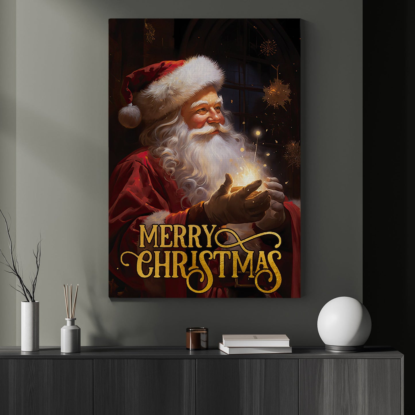 Merry Christmas Santa Claus Does Magic, Santa Christmas Canvas Painting, Xmas Wall Art Decor - Christmas Poster Gift