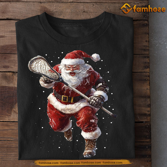 Funny Christmas Lacrosse T-shirt, Santa Claus Playing Lacrosse, Xmas Gift For Lacrosse Lovers