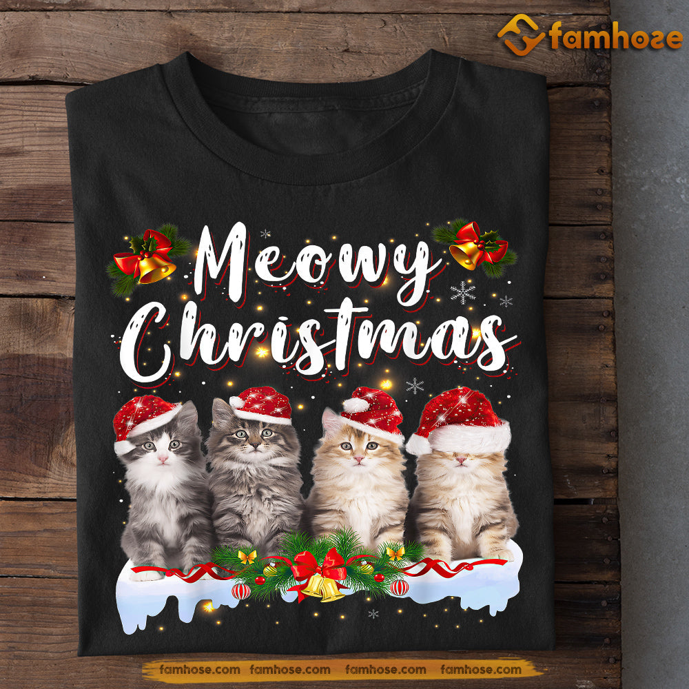 Cat Christmas T-shirt, Meowy Christmas Cats Wearing Noel Hats, Gift For Cat Lovers, Cat Tees, Cat Owners