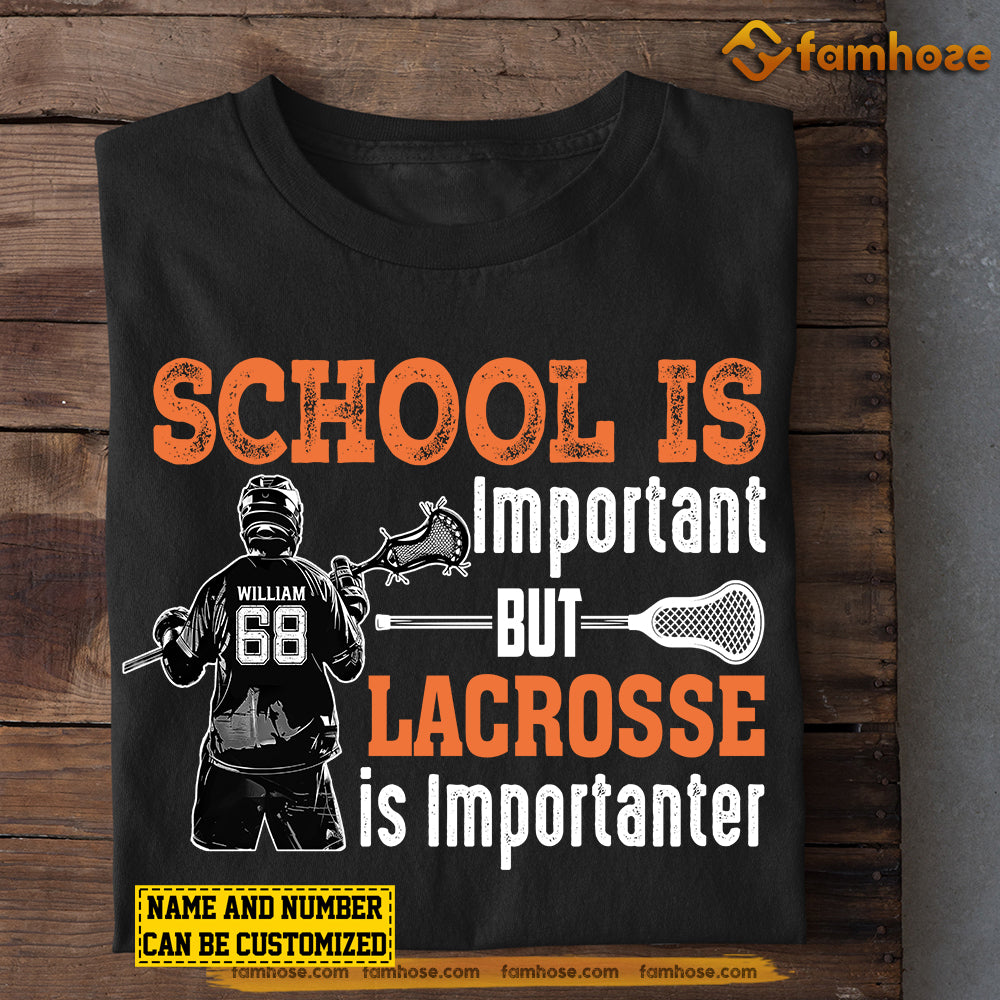 Personalized Funny Back To School Lacrosse Boy T-shirt, School Is Important But, Gift For Kids Lacrosse Lovers, Lacrosse Boy Players