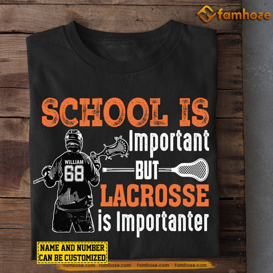 Personalized Funny Back To School Lacrosse Boy T-shirt, School Is Important But, Gift For Kids Lacrosse Lovers, Lacrosse Boy Players