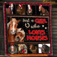 Christmas Horse Blanket, Just A Girl Who Loves Horse Circle Flower Fleece Blanket - Sherpa Blanket Gift For Horse Lover