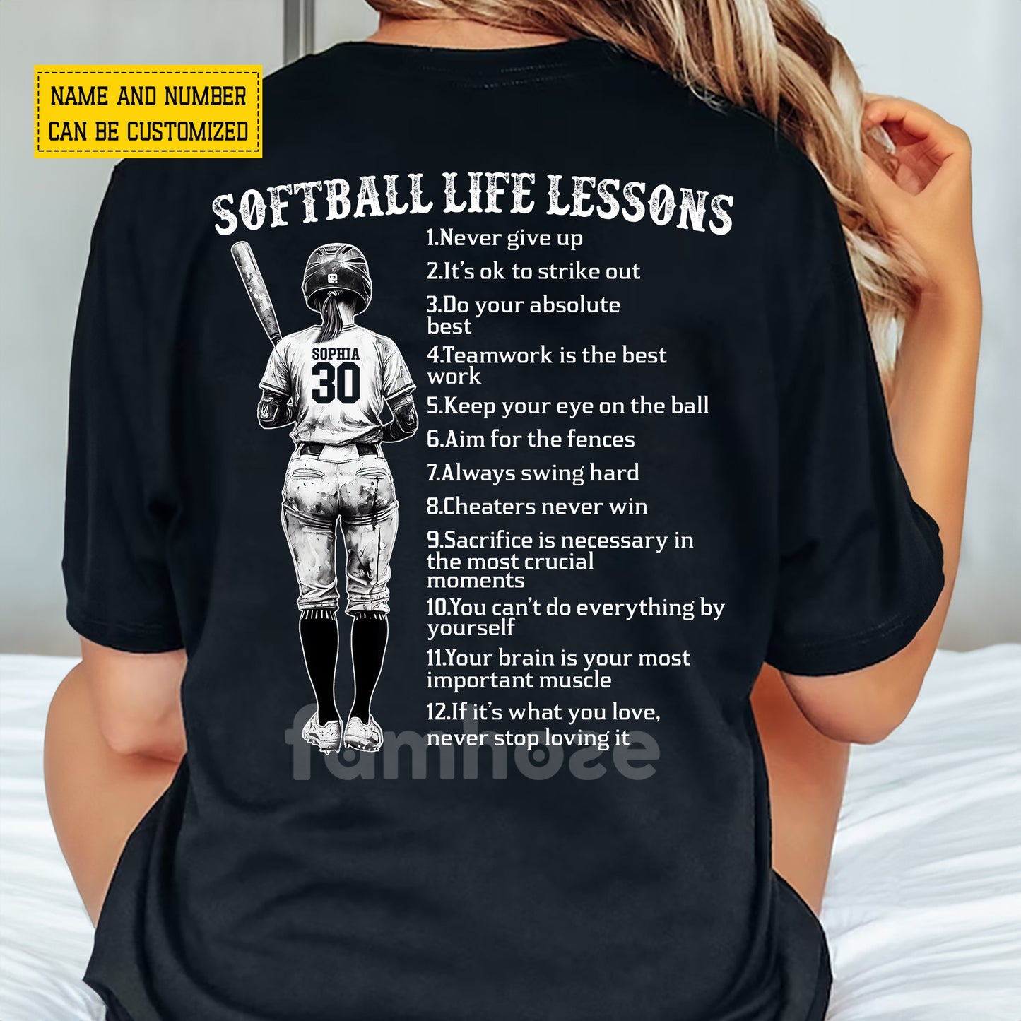 Personalized Softball Girl Backside T-shirt, Softball Life Lessons Tees Gift For Softball Lover