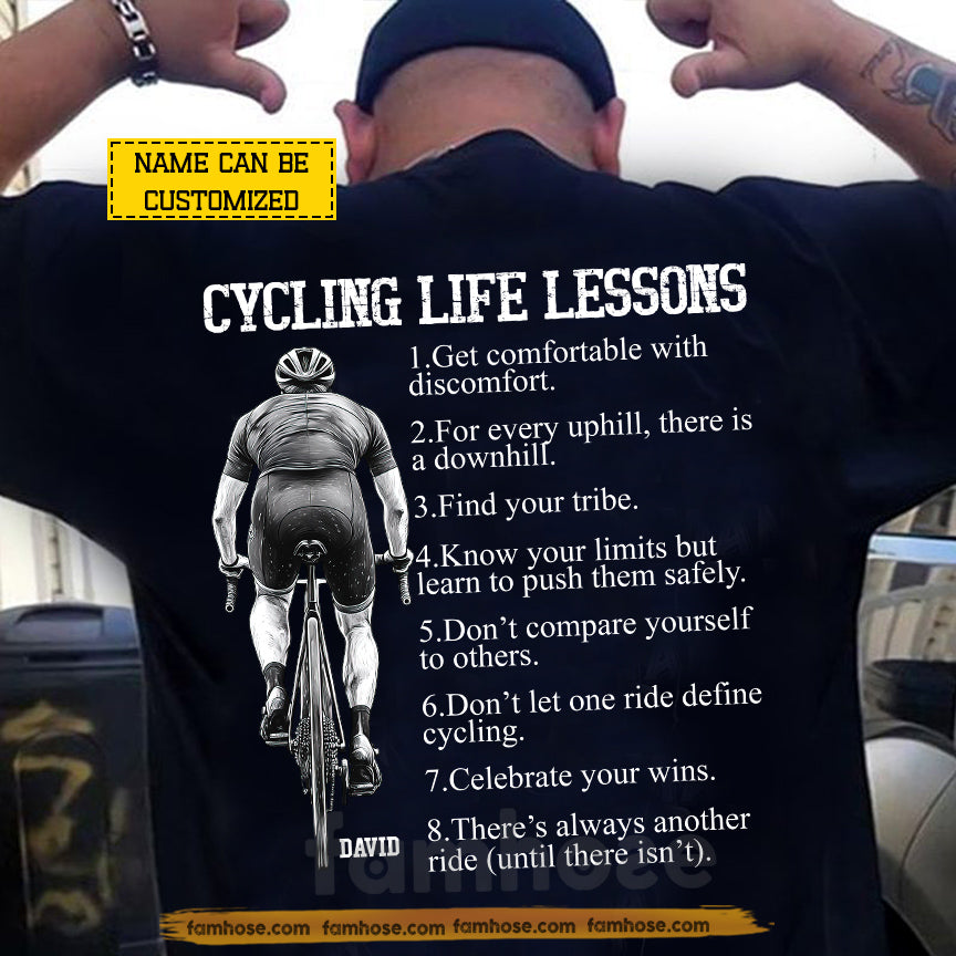 Motivational Personalized Cycling Backside T-shirt, Cycling Life Lessons Tees Gift For Cycling Lovers