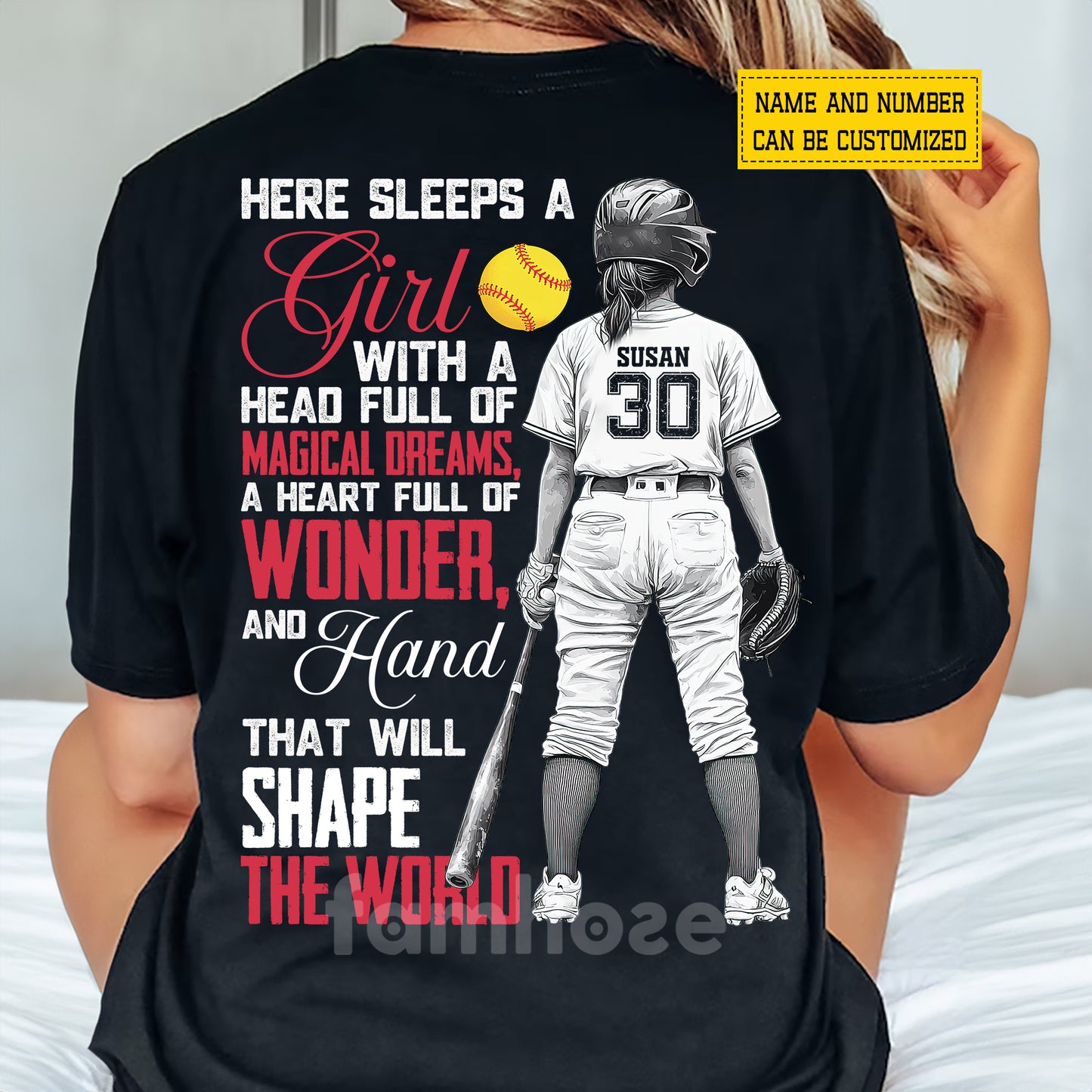 Personalized Softball Girl Backside T-shirt, Here Sleeps A Girl Tees Gift For Golf Lover