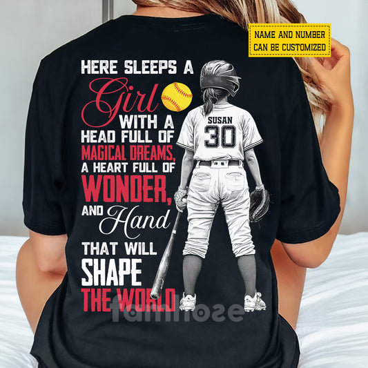 Personalized Softball Girl Backside T-shirt, Here Sleeps A Girl Tees Gift For Golf Lover