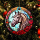 Majestic Horse Amidst Roses, Horse Circle Ceramic Ornament Christmas Gift For Horse Lovers