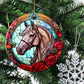 Majestic Horse Amidst Roses, Horse Circle Ceramic Ornament Christmas Gift For Horse Lovers