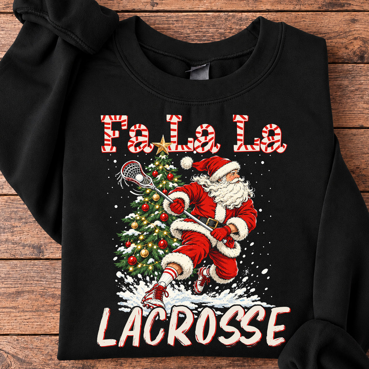 Christmas Santa Lacrosse Sweatshirt, Fa La La Lacrosse Crewneck Sweatshirt Xmas Gift For Lacrosse Lover