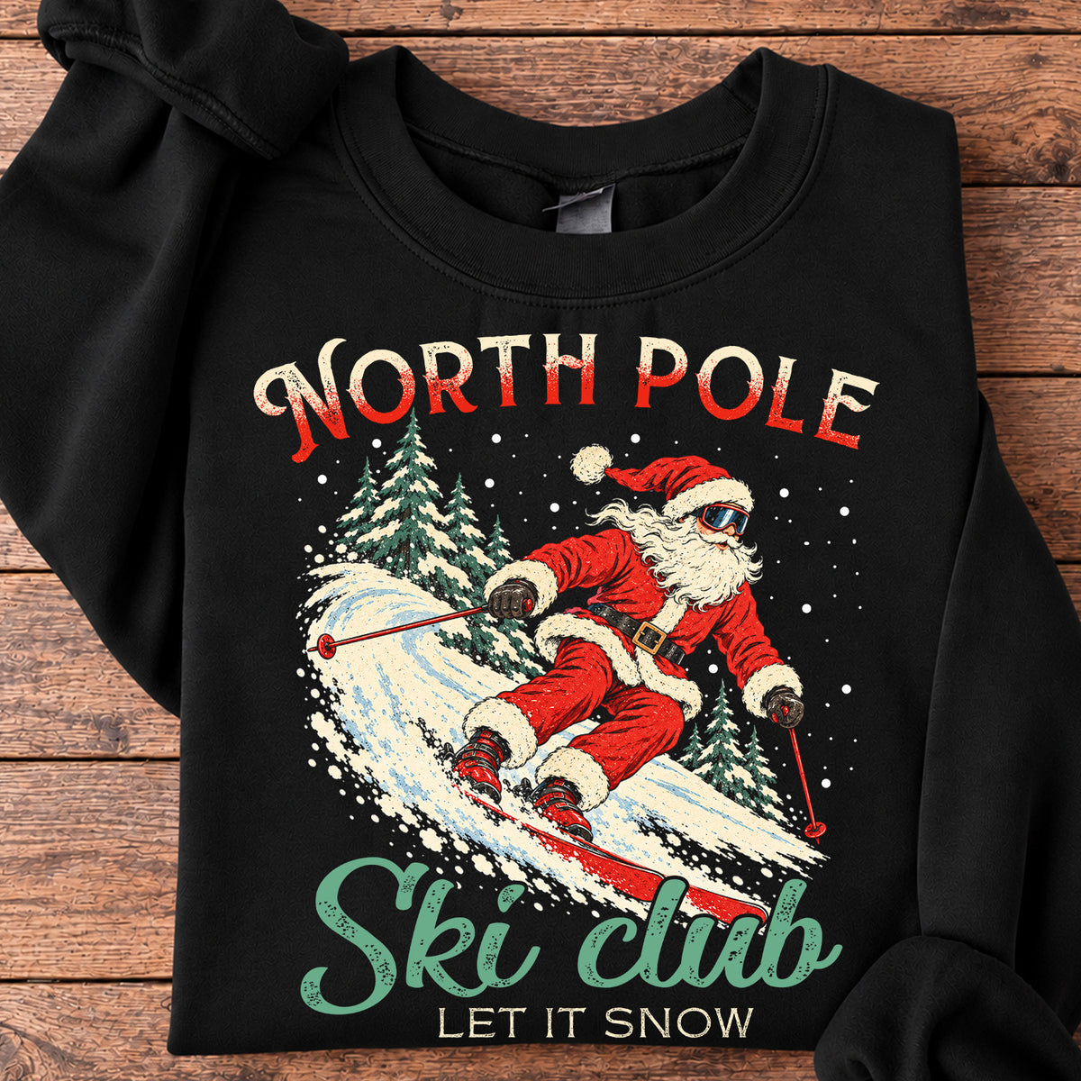 Christmas Skiing Santa Sweatshirt, North Pole Ski Club Crewneck Sweatshirt Xmas Gift For Skiing Lover