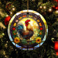 Radiant Rooster Amidst Blossoms, Chicken Circle Ceramic Ornament Christmas Gift For Chicken Lovers