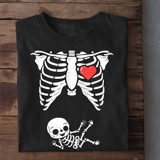 Halloween T-shirt, A Heart Inside A Human Skeleton, T-shirt Gift For Halloween Costume, Halloween Tees