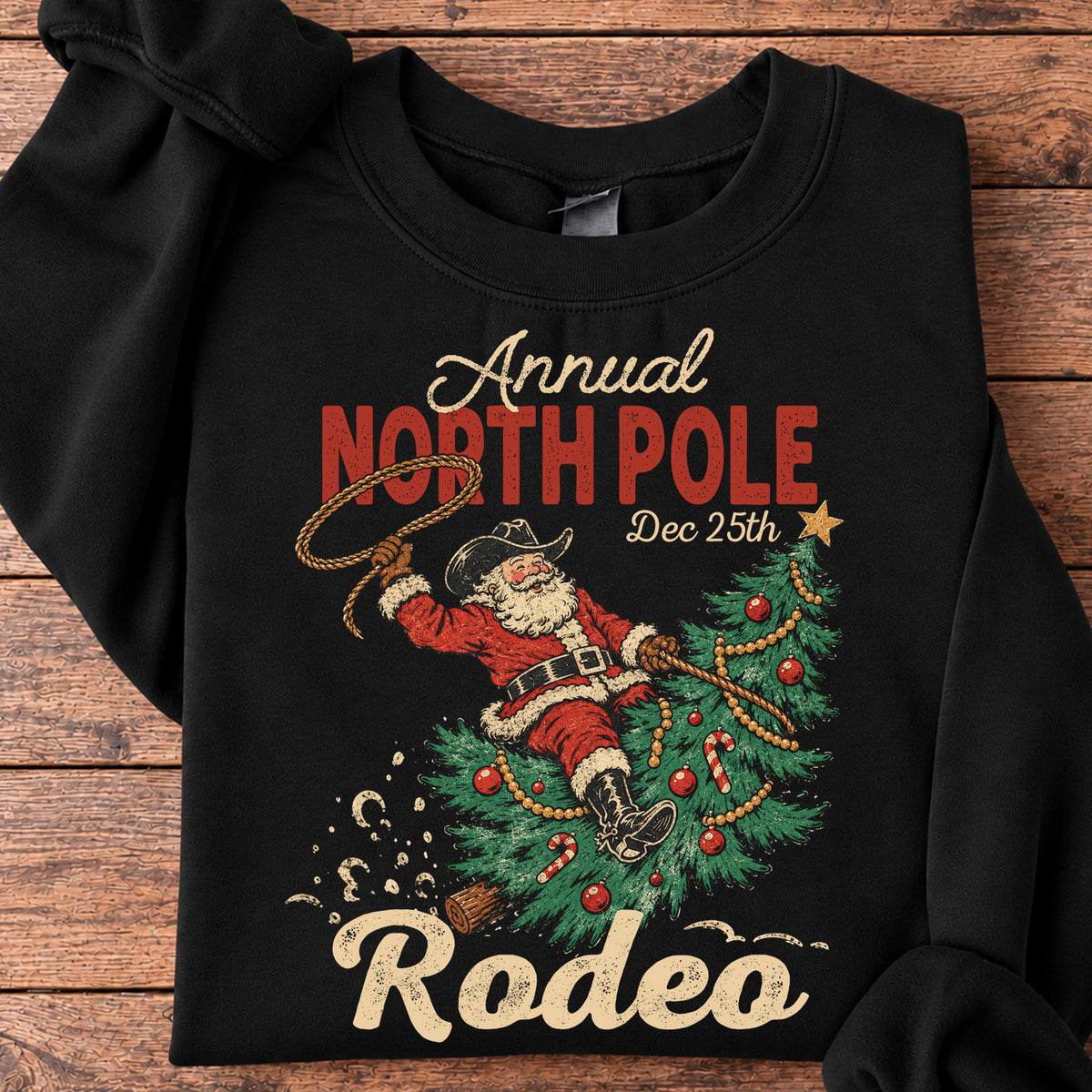 Christmas Santa Cowboy Sweatshirt, Annual North Pole Rodeo Crewneck Sweatshirt Xmas Gift For Cowboy, Rodeo Lover
