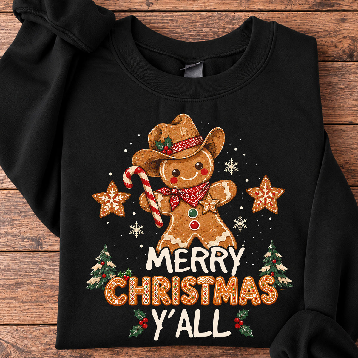 Merry Christmas Y'all Cowboy Sweatshirt, Giddy Up Gingerbread Crewneck Sweatshirt Xmas Gift For Cowboy Lover
