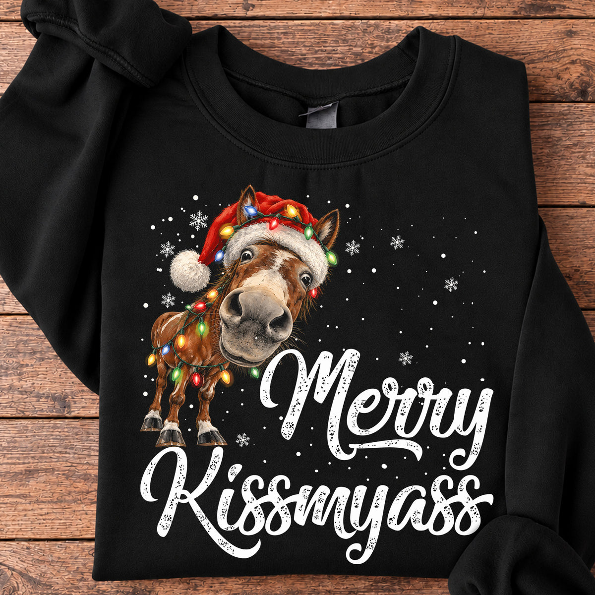 Funny Christmas Horse Sweatshirt, Merry Kissmyass Crewneck Sweatshirt Xmas Gift For Horse Lover