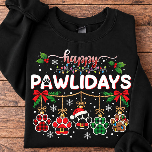 Christmas Dog Sweatshirt, Happy Pawlidays Crewneck Sweatshirt Xmas Gift For Dog Lovers