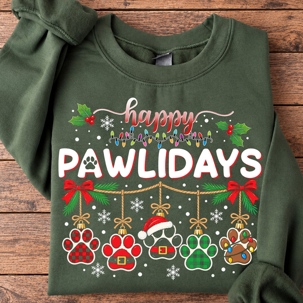 Christmas Dog Sweatshirt, Happy Pawlidays Crewneck Sweatshirt Xmas Gift For Dog Lovers