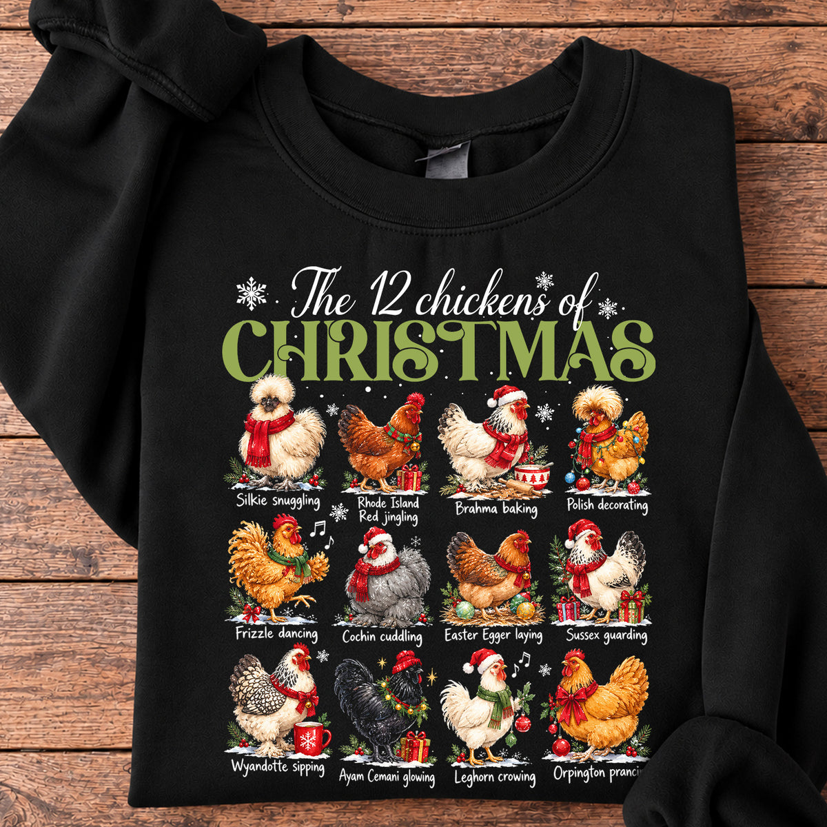 Funny Christmas Chicken Sweatshirt, The 12 Chickens Of Christmas Crewneck Sweatshirt Xmas Gift For Chicken Lover