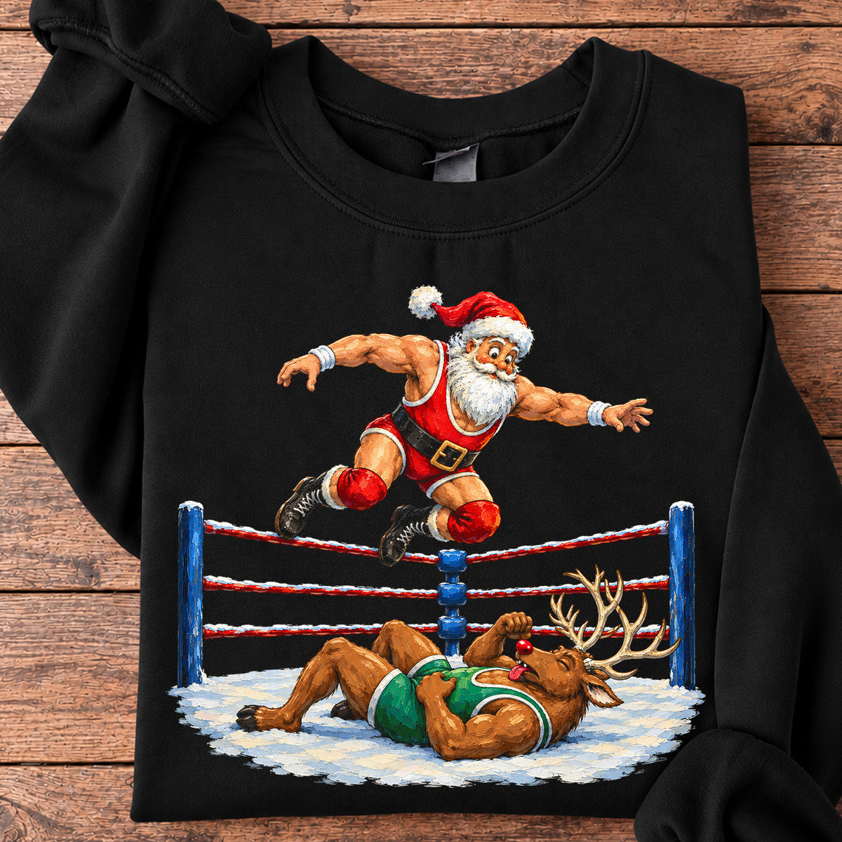 Funny Christmas Wrestling Sweatshirt, Santa Claus Reindeer Wrestling Crewneck Sweatshirt Xmas Gift for Wrestlers and Wrestling Fans