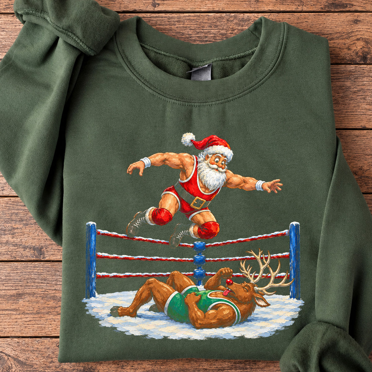 Funny Christmas Wrestling Sweatshirt, Santa Claus Reindeer Wrestling Crewneck Sweatshirt Xmas Gift for Wrestlers and Wrestling Fans