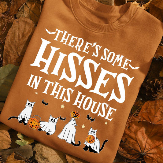 Funny Halloween Black Cat T-shirt, There's Some Hisses In This House, Gift For Cat Lovers, Cat Tees, Cat Owners