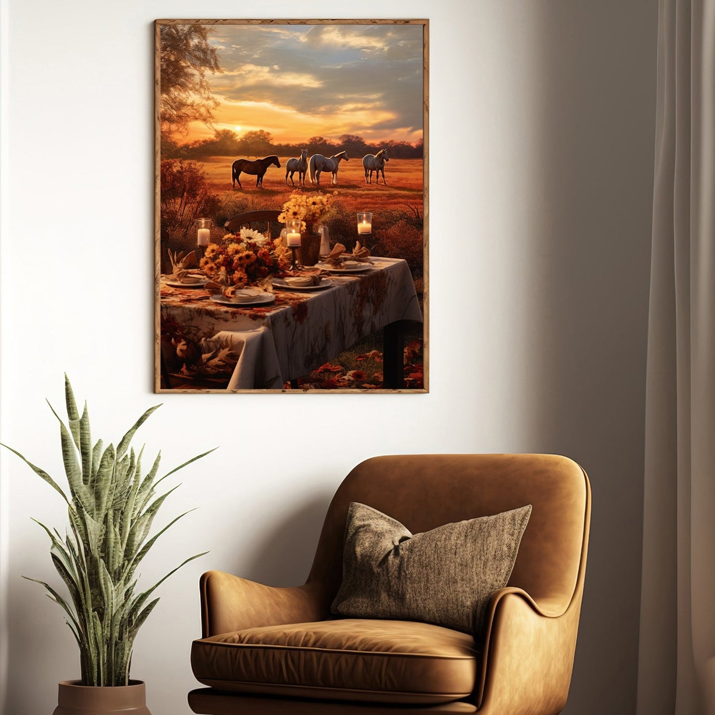 Enjoy The Party And Watch The Horses In The Peaceful Countryside Thanksgiving Canvas Painting, Wall Art Decor - Thanksgiving Poster Gift For Horse Lovers