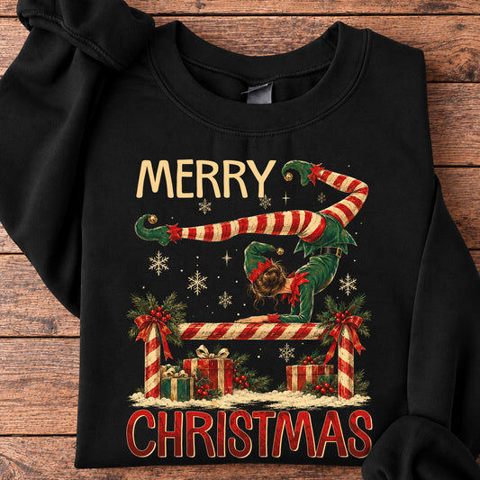 Christmas ELF Gymnastics Sweatshirt, Merry Christmas Sports Crewneck Sweatshirt Xmas Gift For Gymnastics Lovers
