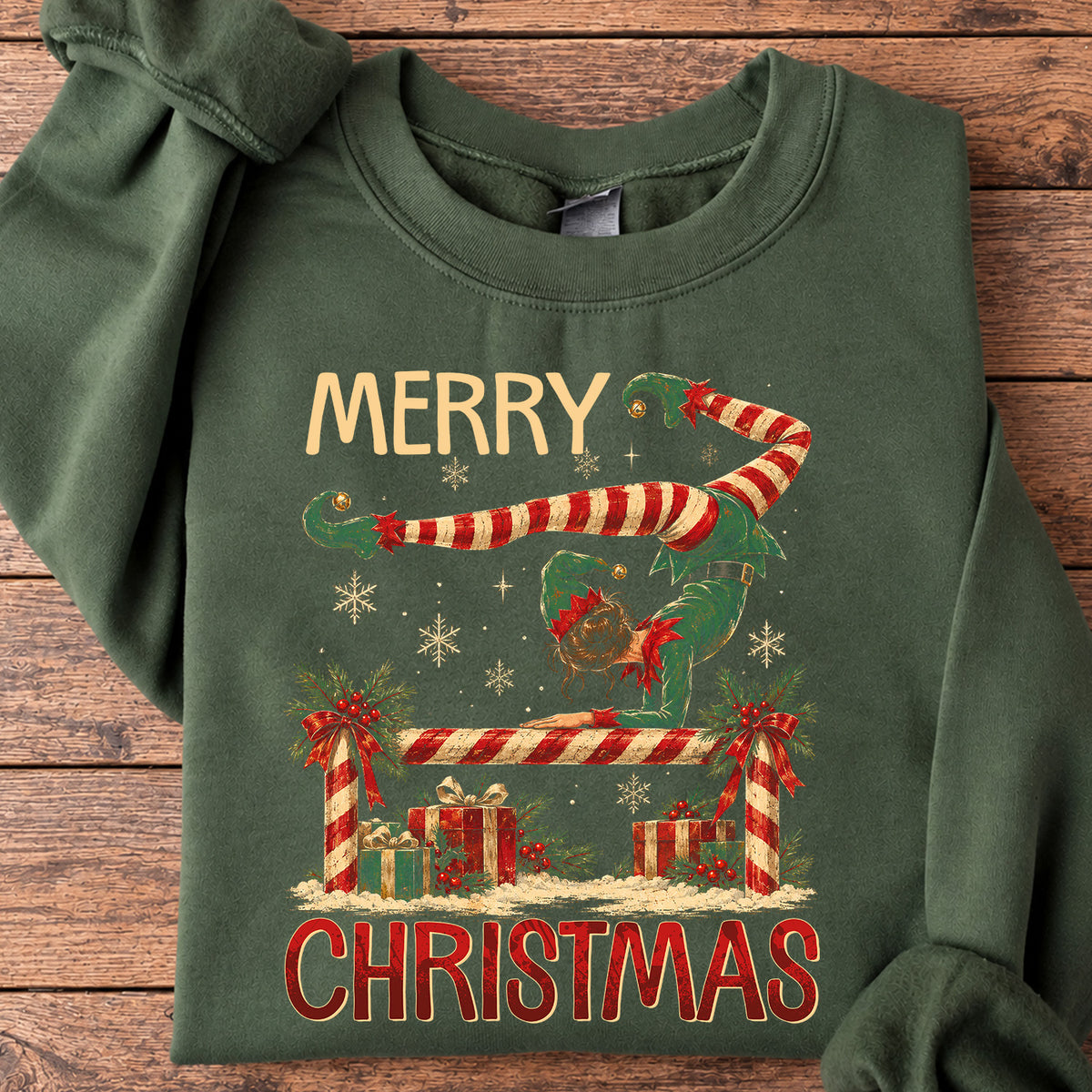 Christmas ELF Gymnastics Sweatshirt, Merry Christmas Sports Crewneck Sweatshirt Xmas Gift For Gymnastics Lovers