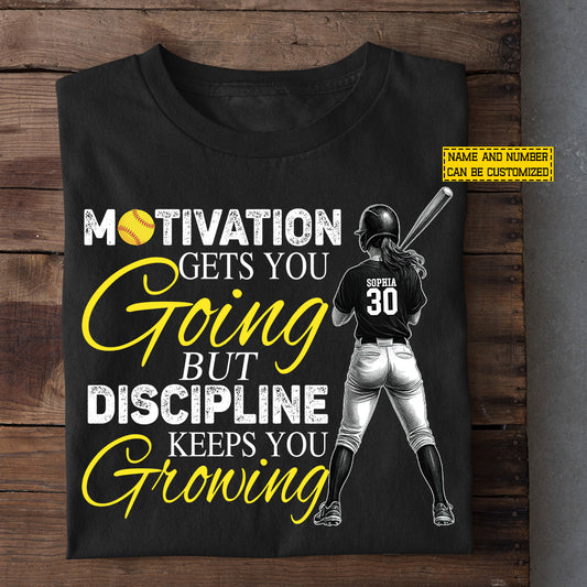 Personalized Softball Girl T-shirt, Motivation Gets You Going Sport Tees Gift For Softball Lover