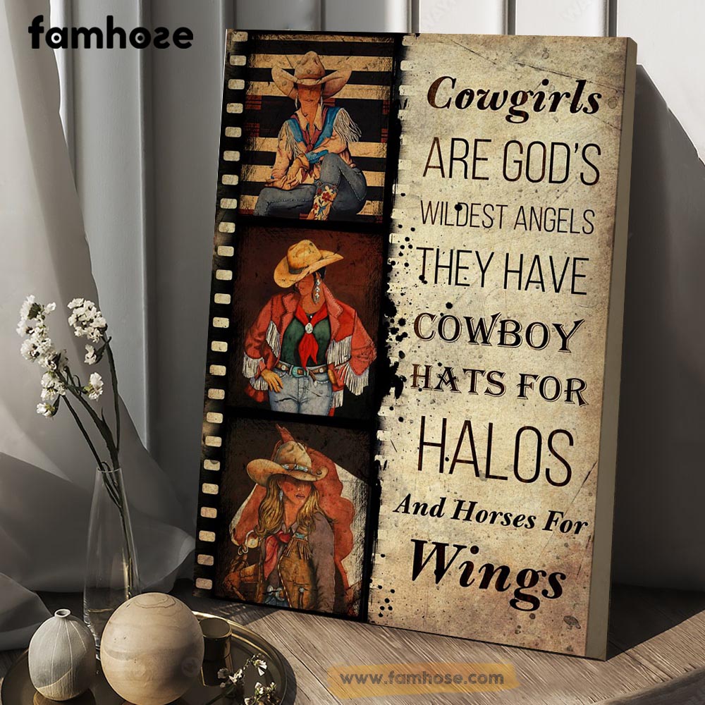 Cowgirl Poster & Canvas, Cowgirls Are God's Wildest Angels They Have Cowboy Hats, Horse Canvas Wall Art, Poster Gift For Horse Lovers