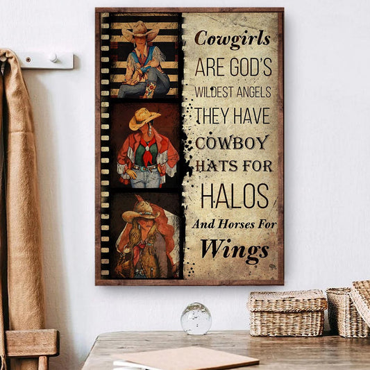 Cowgirl Poster & Canvas, Cowgirls Are God's Wildest Angels They Have Cowboy Hats, Horse Canvas Wall Art, Poster Gift For Horse Lovers