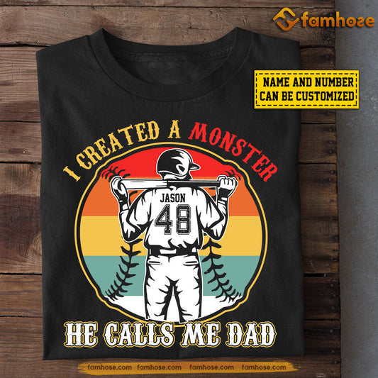 Funny Baseball Boy T-shirt, I Created A Monster He Calls Me Dad, Father's Day Gift For Baseball Lovers, Baseball Players