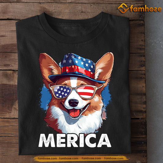 July 4th Dog T-shirt, Merica Corgi, Independence Day Gift For Dog Lovers, Dog Owners, Dog Tees
